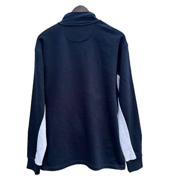 Perry Ellis America Navy Blue & White Pullover Fleece Sweater Size M w/ Pocket - Picture 2 of 13